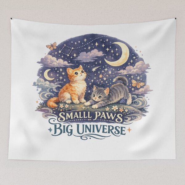 Item preview, Small Paws Big Universe Cute Kittens Celestial Moon and Stars Cat Art designed and sold by inkoutninja.