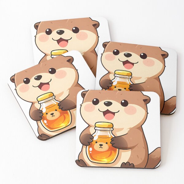 Item preview, Cute River Otter Pup Hugging Honey Bear Bottle designed and sold by pumsquare.