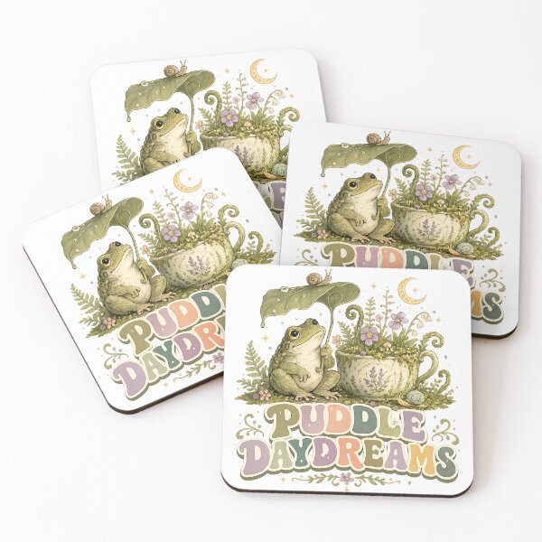 Item preview, Puddle Daydreams Cute Frog Cottagecore Rainy Day Garden Art Design designed and sold by inkoutninja.
