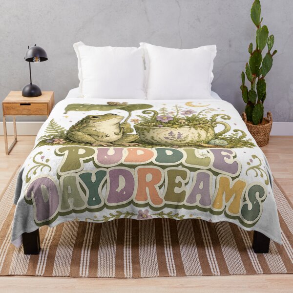 Item preview, Puddle Daydreams Cute Frog Cottagecore Rainy Day Garden Art Design designed and sold by inkoutninja.