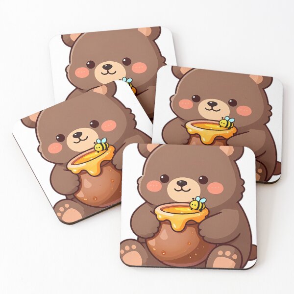 Item preview, Cute Brown Bear Cub with Honey Pot and Happy Bee designed and sold by pumsquare.