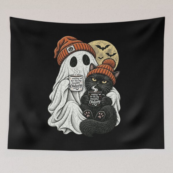 Item preview, Waiting For The Big Beautiful Obituary Ghost Black Cat Cute Spooky Design designed and sold by QLShop.