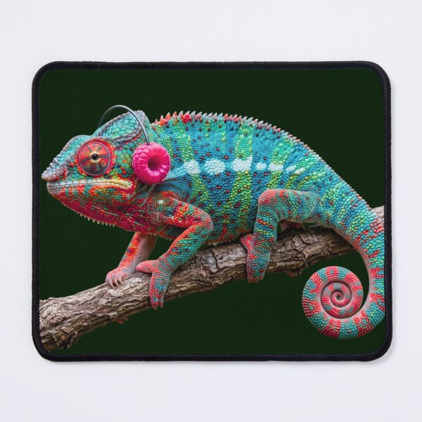 Item preview, THE PINK PANTHER CHAMELEON - Vibrant Colorful Chameleon with Raspberry Headphones designed and sold by Sulco Design.