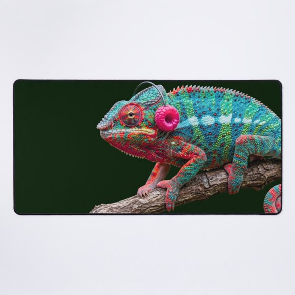 Item preview, THE PINK PANTHER CHAMELEON - Vibrant Colorful Chameleon with Raspberry Headphones designed and sold by Sulco Design.