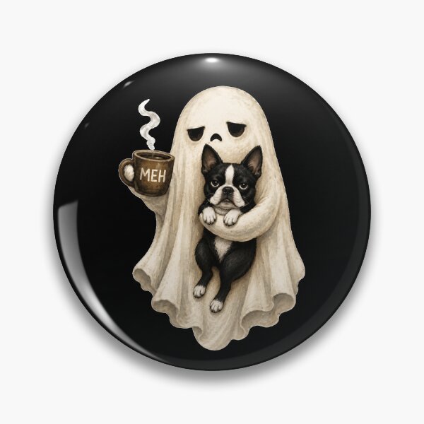 Item preview, Grumpy Ghost Boston Terrier Holding Coffee Spooky Halloween designed and sold by Aladino Tamayo.