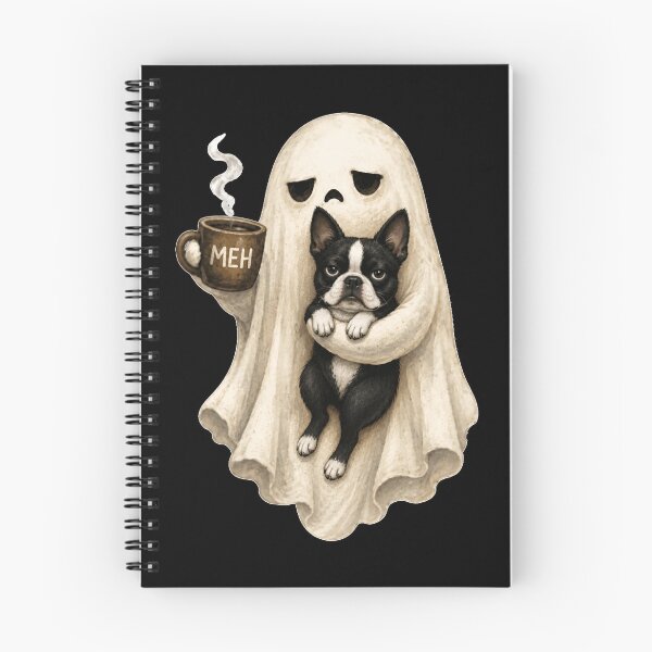 Item preview, Grumpy Ghost Boston Terrier Holding Coffee Spooky Halloween designed and sold by Aladino Tamayo.