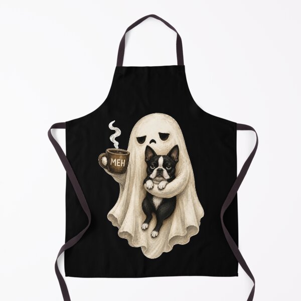 Item preview, Grumpy Ghost Boston Terrier Holding Coffee Spooky Halloween designed and sold by Aladino Tamayo.