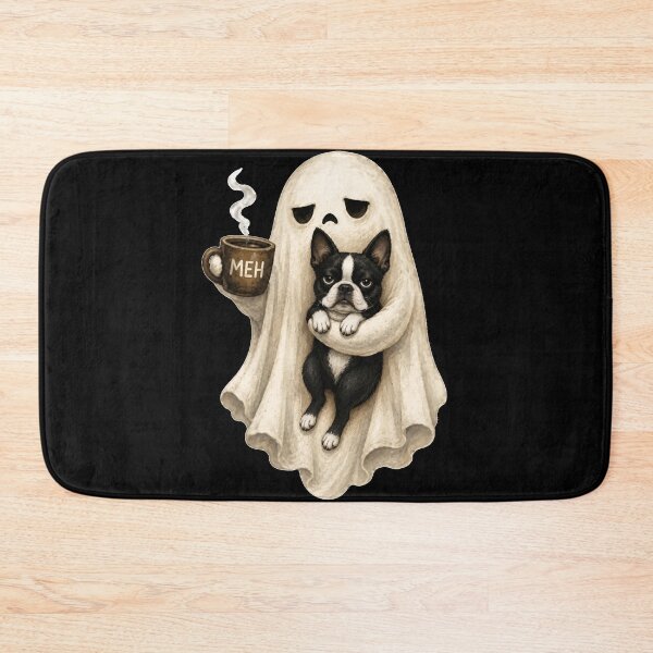 Item preview, Grumpy Ghost Boston Terrier Holding Coffee Spooky Halloween designed and sold by Aladino Tamayo.
