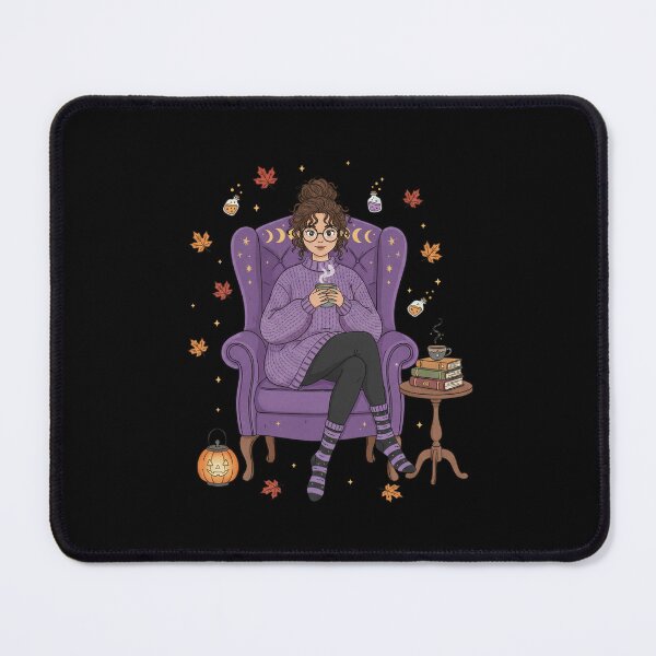 Item preview, Cozy Autumn Witch Girl Reading Nook Purple Armchair Fall designed and sold by FestivityFinds.