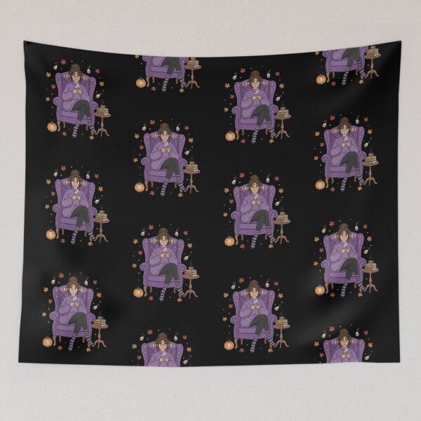Item preview, Cozy Autumn Witch Girl Reading Nook Purple Armchair Fall designed and sold by FestivityFinds.