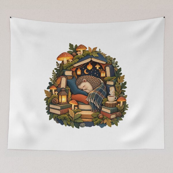 Item preview, Hedgehog Sleeping in a Cozy Book Nook designed and sold by SiripornSeaynng.