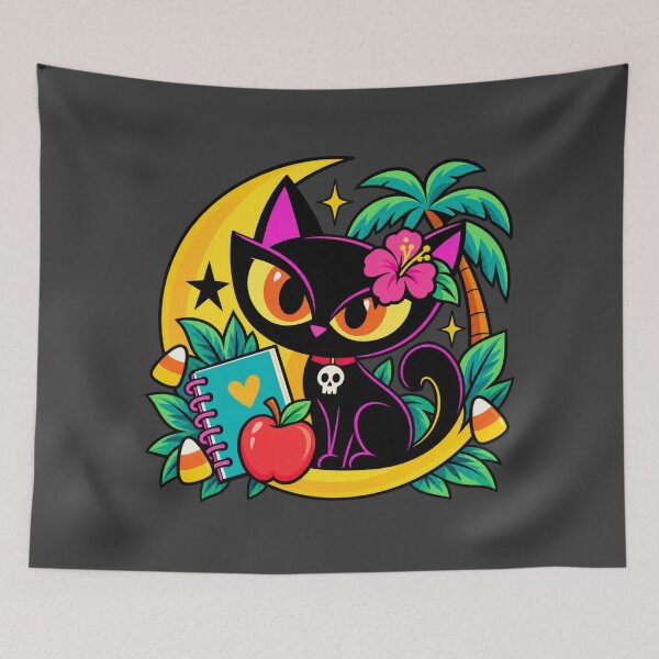 Item preview, Tropical Teacher Halloween Black Cat and Candy Corn - Book Lover Design designed and sold by ParfaitPrints.