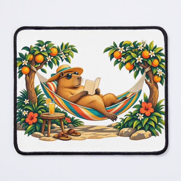 Item preview, Capybara Reading in a Garden Hammock designed and sold by SiripornSeaynng.