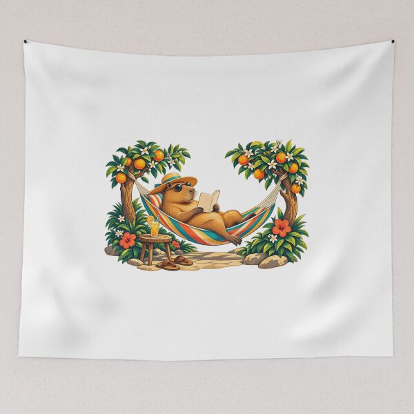 Item preview, Capybara Reading in a Garden Hammock designed and sold by SiripornSeaynng.