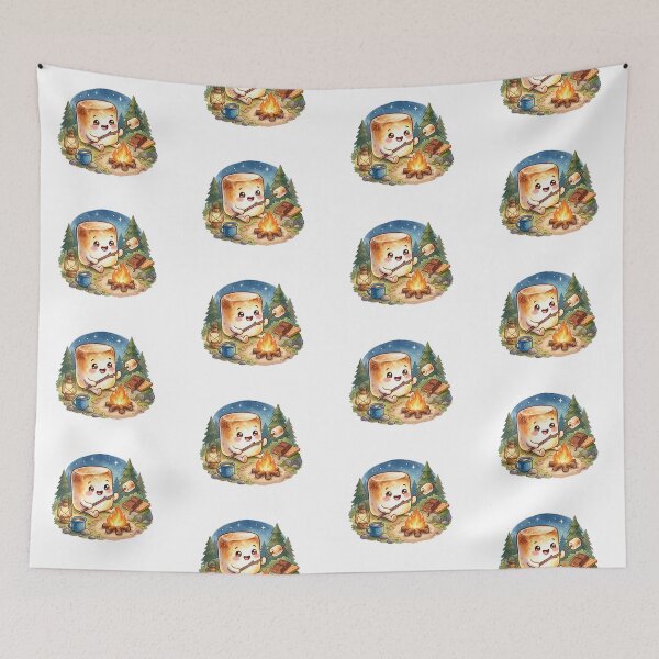 Item preview, Cute Camping Marshmallow Roasting by Campfire Smores Art designed and sold by Mellow Doodle Co..