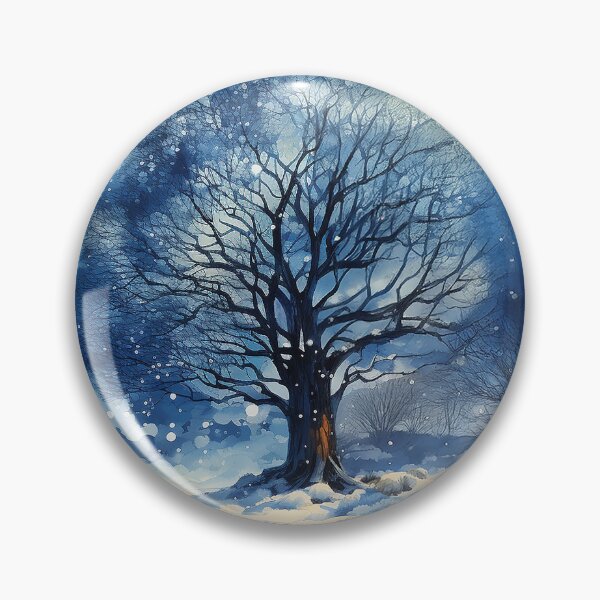 Item preview, Starry Winter Tale - A Bare Tree Standing Alone In Snowing Woods At Night - Winter Art - Watercolor Art designed and sold by CastleBySea.