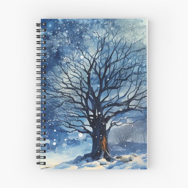 Item preview, Starry Winter Tale - A Bare Tree Standing Alone In Snowing Woods At Night - Winter Art - Watercolor Art designed and sold by CastleBySea.