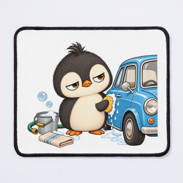 Item preview, Taro the Penguin Washing Car | Cute Funny Penguin Car Wash Character Art designed and sold by MrDev.