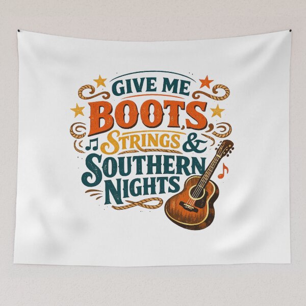 Item preview, Give Me Boots Strings and Southern Nights Country Music Western Guitar Art designed and sold by inkoutninja.