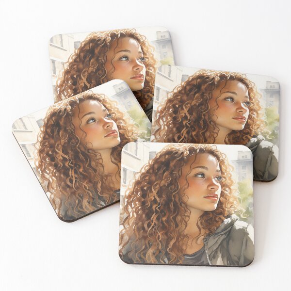 Item preview, Drifting Thoughts - A Curly-Haired Black Woman Staring Out A Window - Black Art - Watercolor Art designed and sold by CastleBySea.