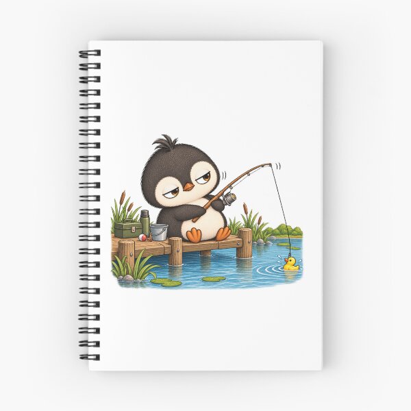Artikelvorschau, Taro the Penguin Fishing | Cute Funny Penguin Angler Fishing Lake Art entworfen und verkauft von MrDev.