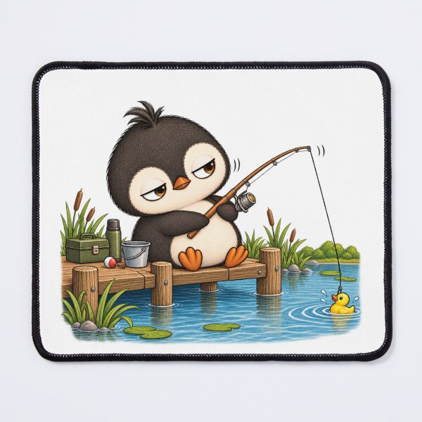 Item preview, Taro the Penguin Fishing | Cute Funny Penguin Angler Fishing Lake Art designed and sold by MrDev.
