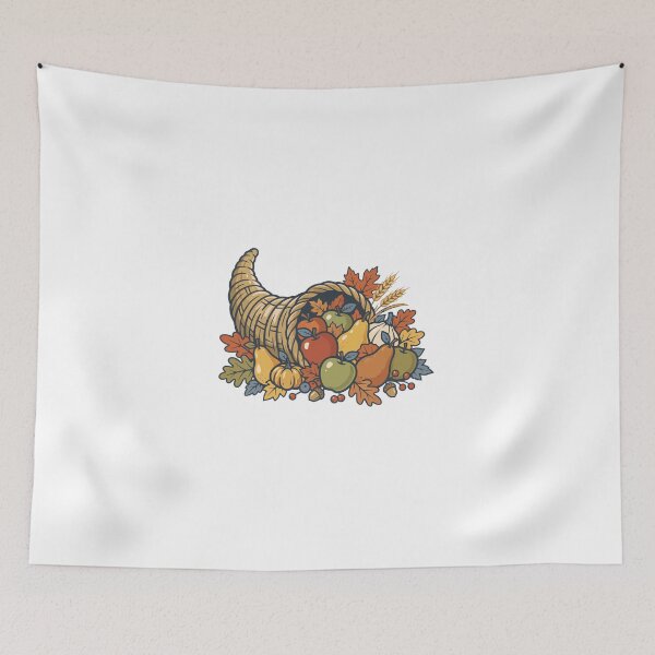 Item preview, Autumn Harvest Cornucopia with Fruits and Fall Leaves designed and sold by Mellow Doodle Co..