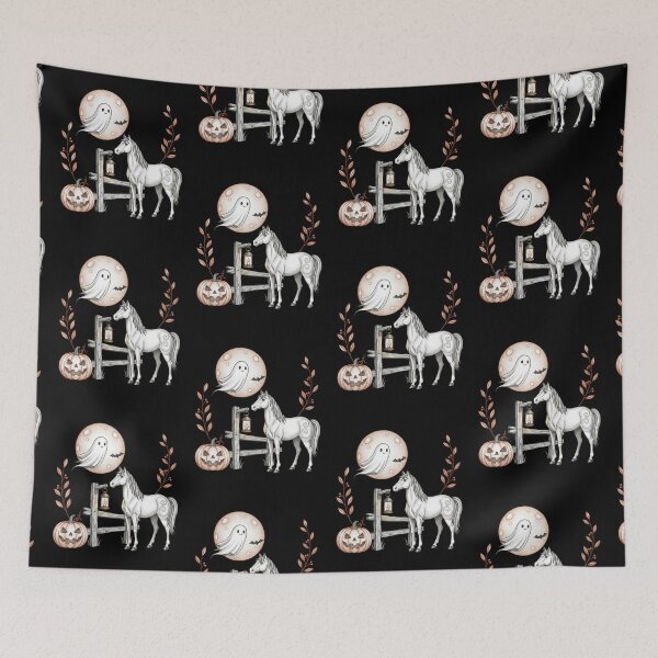 Item preview, Cute Ghost Horse Pumpkin Autumn Halloween Vintage Stipple designed and sold by FestivityFinds.