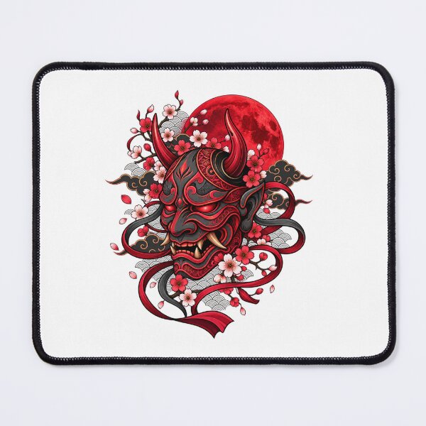 Item preview, Japanese Oni Mask | Red Demon Samurai Cherry Blossom Moon Japanese Art designed and sold by MrDev.