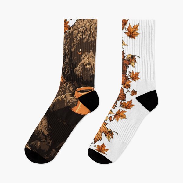 Item preview, Cute Brown Poodle with Coffee and Fall Leaves Autumn  designed and sold by DienesAngele.