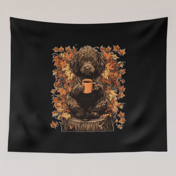 Item preview, Cute Brown Poodle with Coffee and Fall Leaves Autumn  designed and sold by DienesAngele.