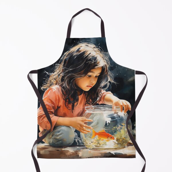 Item preview, Tiny Observer - An Indian Girl Watching A Goldfish In A Bowl - Indian Art - Watercolor Art designed and sold by CastleBySea.