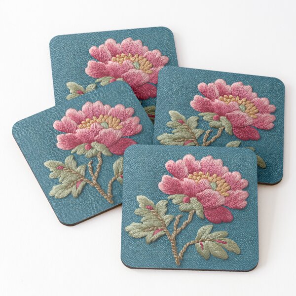 Item preview, Detailed Pink Peony Embroidery Style Floral Art designed and sold by colorful-white.