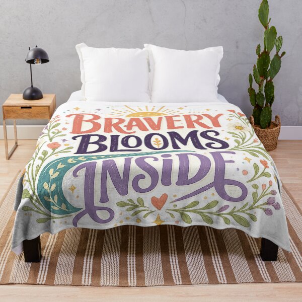 Item preview, Bravery Blooms Inside Inspirational Floral Courage Quote Art Design designed and sold by inkoutninja.
