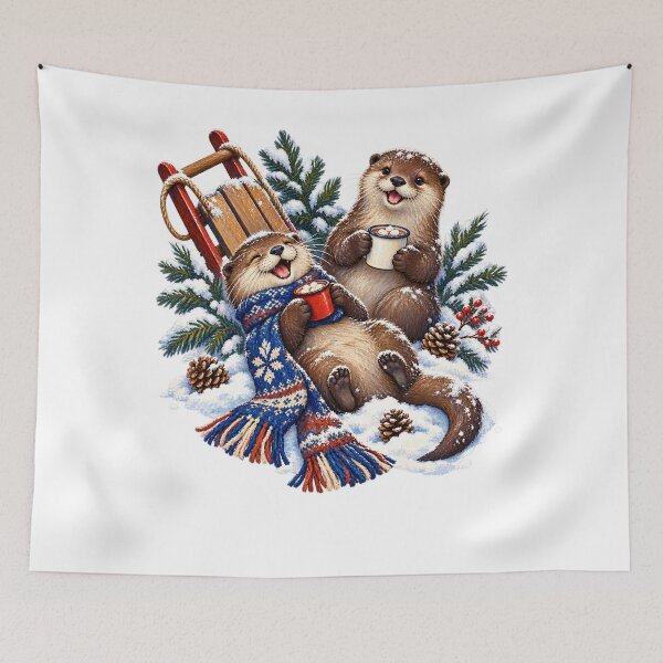 Item preview, Otters Cocoa and Winter Sled Christmas designed and sold by SiripornSeaynng.