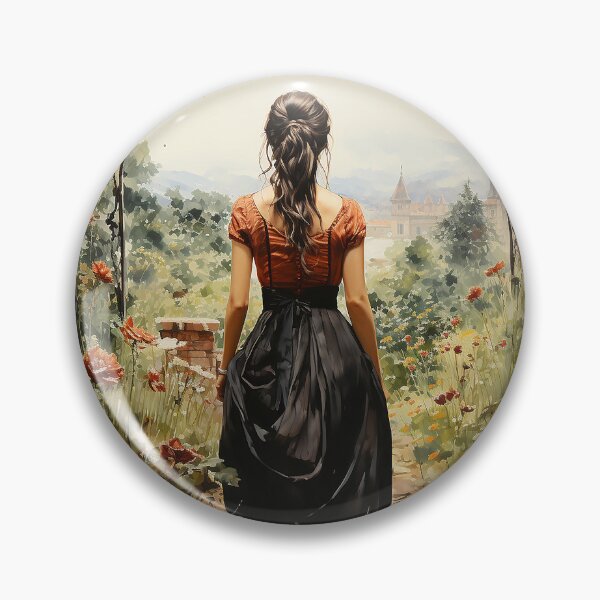 Item preview, Through The Garden - A Victorian Woman Strolling Through A Forgotten Garden - Victorian Art - Watercolor Art designed and sold by CastleBySea.