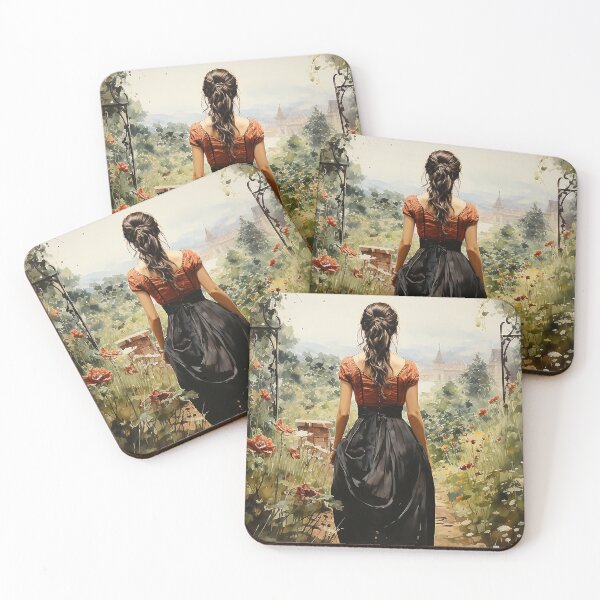 Item preview, Through The Garden - A Victorian Woman Strolling Through A Forgotten Garden - Victorian Art - Watercolor Art designed and sold by CastleBySea.