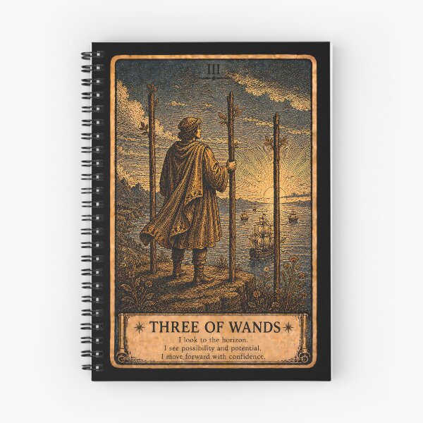 Item preview, Three of Wands Tarot Card - Vintage Mystical Divination Art  designed and sold by ArcanaAbsolute.
