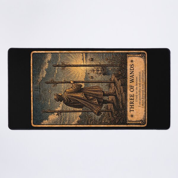 Item preview, Three of Wands Tarot Card - Vintage Mystical Divination Art designed and sold by ArcanaAbsolute.