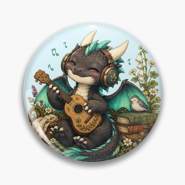 Item preview, Cute Baby Dragon with Headphones and Guitar Illustration designed and sold by Hatchling Hollow.
