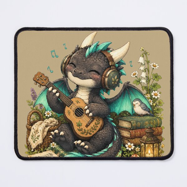 Item preview, Cute Baby Dragon with Headphones and Guitar Illustration designed and sold by Hatchling Hollow.