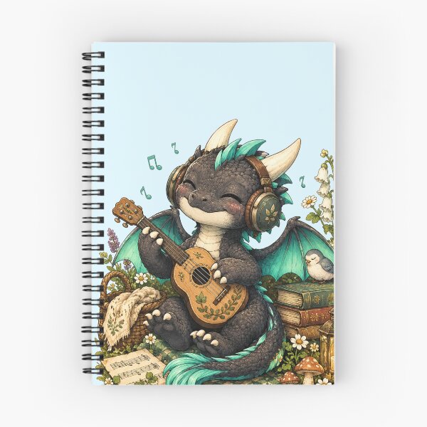 Item preview, Cute Baby Dragon with Headphones and Guitar Illustration designed and sold by Hatchling Hollow.