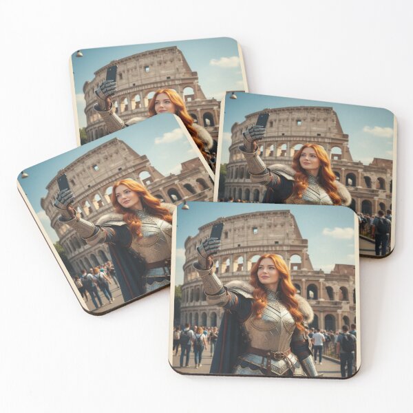 Item preview, Medieval Redhead Knight Time Traveler Taking a Selfie at the Colosseum in Rome – Fantasy Travel Adventure designed and sold by DibujandoPorfa.