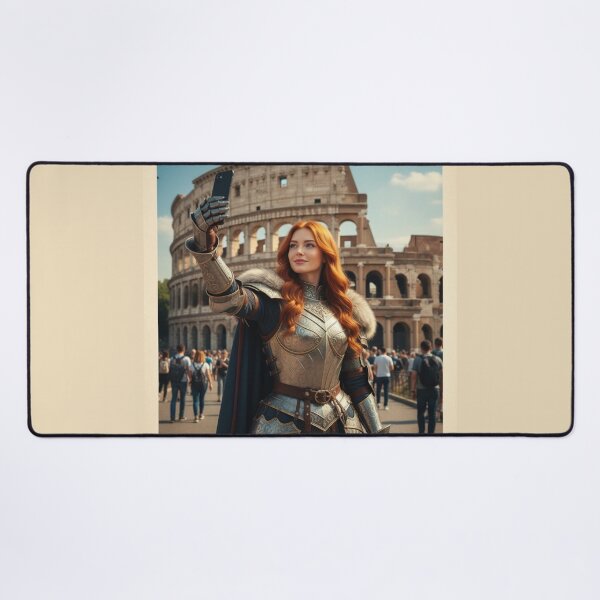 Item preview, Medieval Redhead Knight Time Traveler Taking a Selfie at the Colosseum in Rome – Fantasy Travel Adventure designed and sold by DibujandoPorfa.