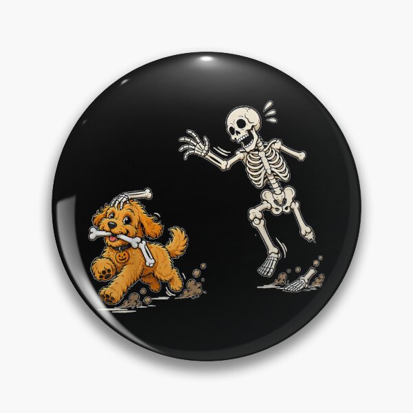 Item preview, Funny Goldendoodle Dog Stealing Bone from Skeleton Halloween designed and sold by SuziLope.