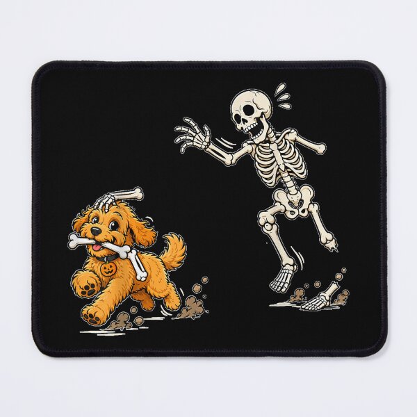 Item preview, Funny Goldendoodle Dog Stealing Bone from Skeleton Halloween designed and sold by SuziLope.