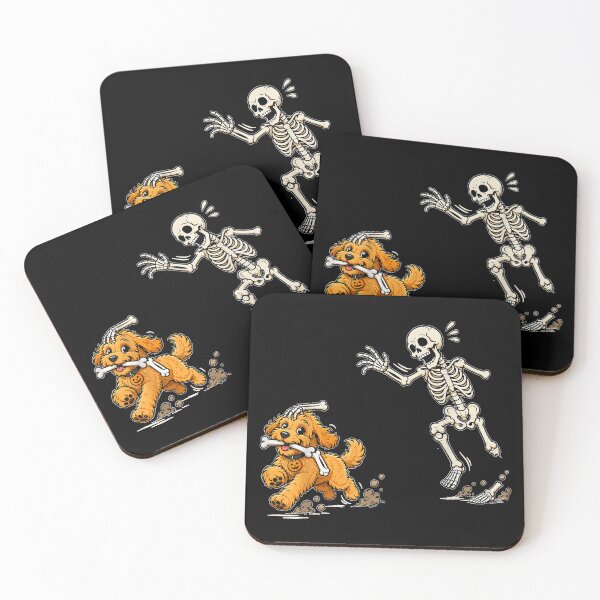 Item preview, Funny Goldendoodle Dog Stealing Bone from Skeleton Halloween designed and sold by SuziLope.