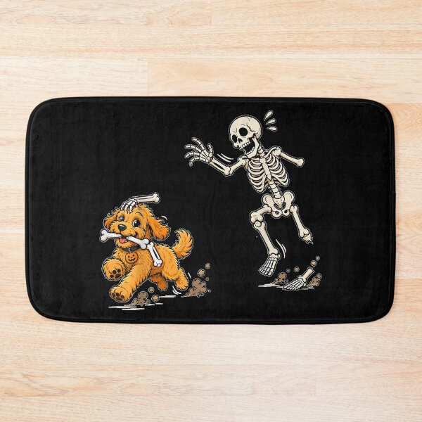 Item preview, Funny Goldendoodle Dog Stealing Bone from Skeleton Halloween designed and sold by SuziLope.