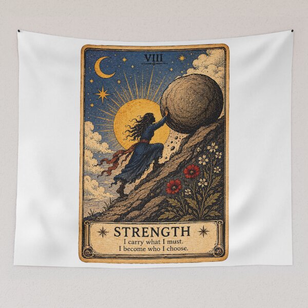 Item preview, Strength Tarot Card – Woman Resilience & Perseverance Illustration designed and sold by ArcanaAbsolute.