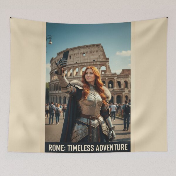 Item preview, Fantasy Time Traveler in Rome Taking a Selfie at the Colosseum – Medieval Woman Travel Adventure in Italy designed and sold by DibujandoPorfa.